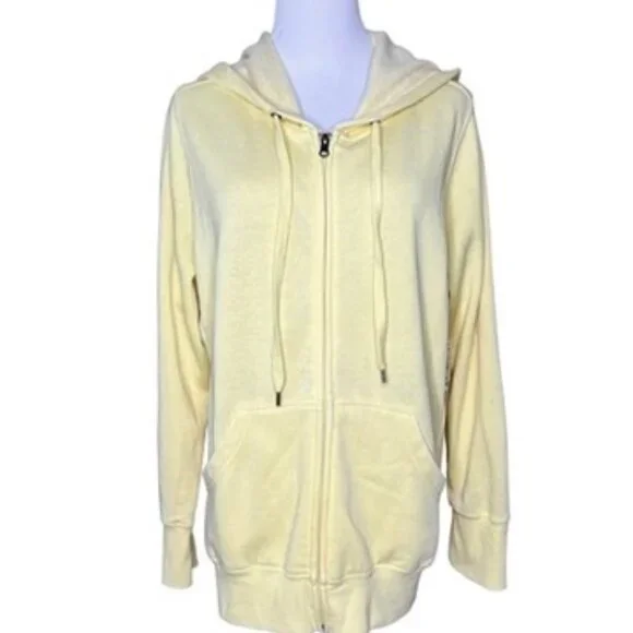 French Laundry Yellow Hoodie Zip Front Jacket Sweatshirt Fleece XL Casual NWT - Picture 1 of 10